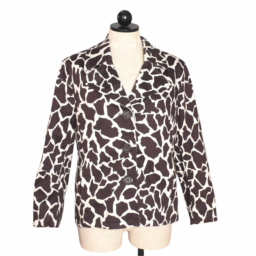 Emma G Cow Print Button Front Lined Blazer